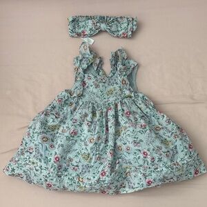 Janie and Jack Floral Kids Dress - Blue and Pink